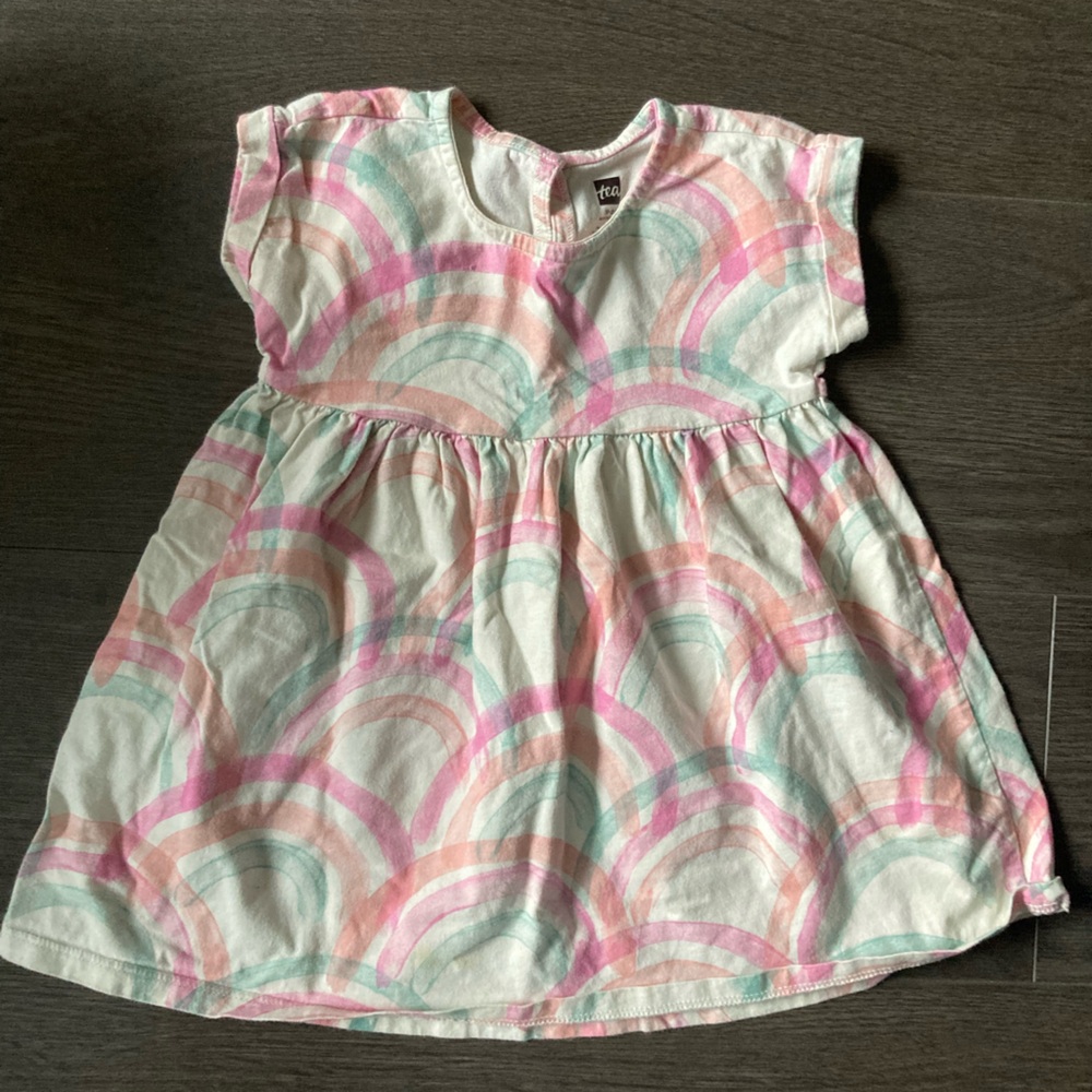 Tea Collection Pink, Cream and Teal Rainbow Dress